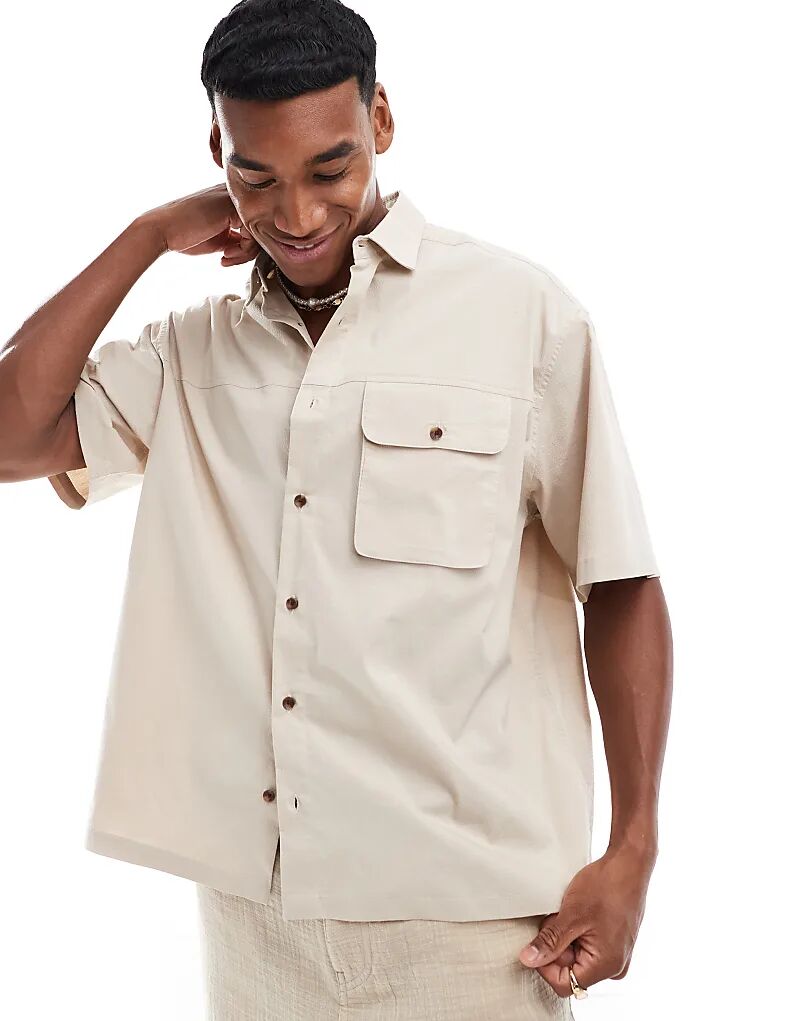 

Рубашка с карманами-карго в камне ASOS DESIGN