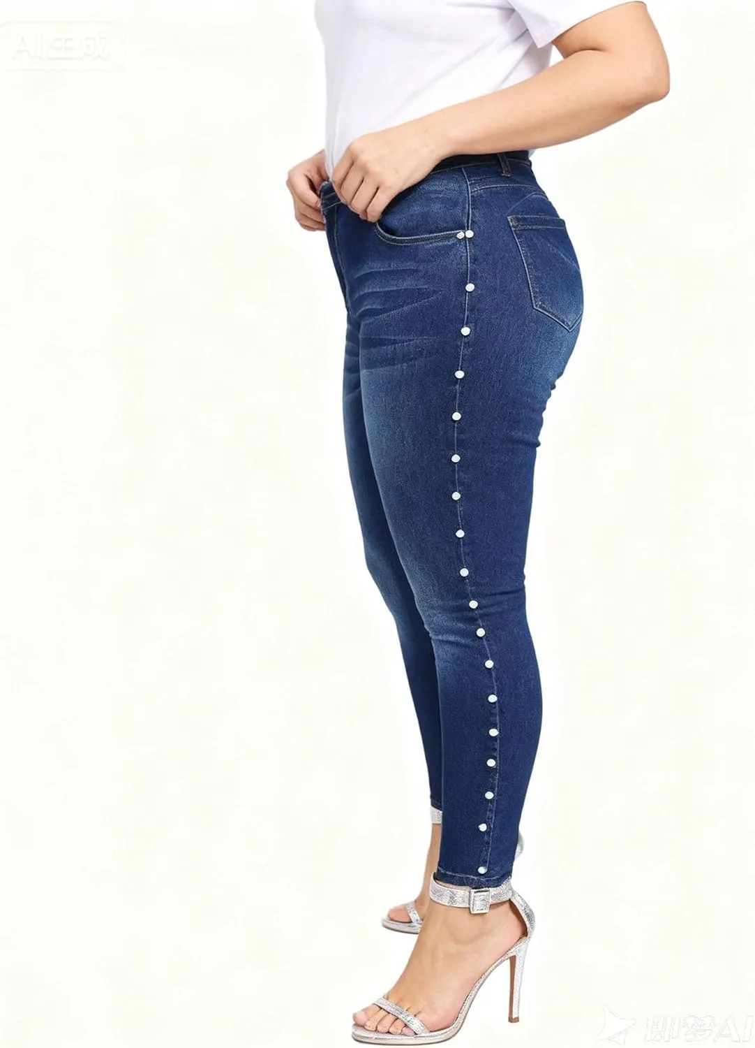 Джинсы для женщин Plus Size с эффектом подтяжки ягодиц, эластичные, с высокой талией — фото 3