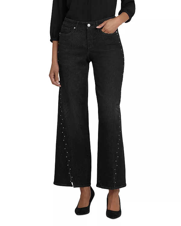 

Джинсы Teresa с высокой посадкой, украшенные стразами, и широкими штанинами, цвет «французский закат» Nydj, черный