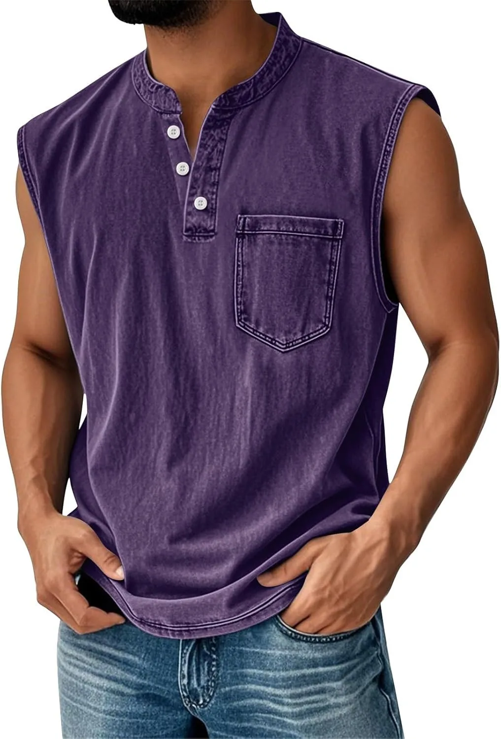 

Мужская футболка поло Henley с V-образным вырезом и карманом GOFULY