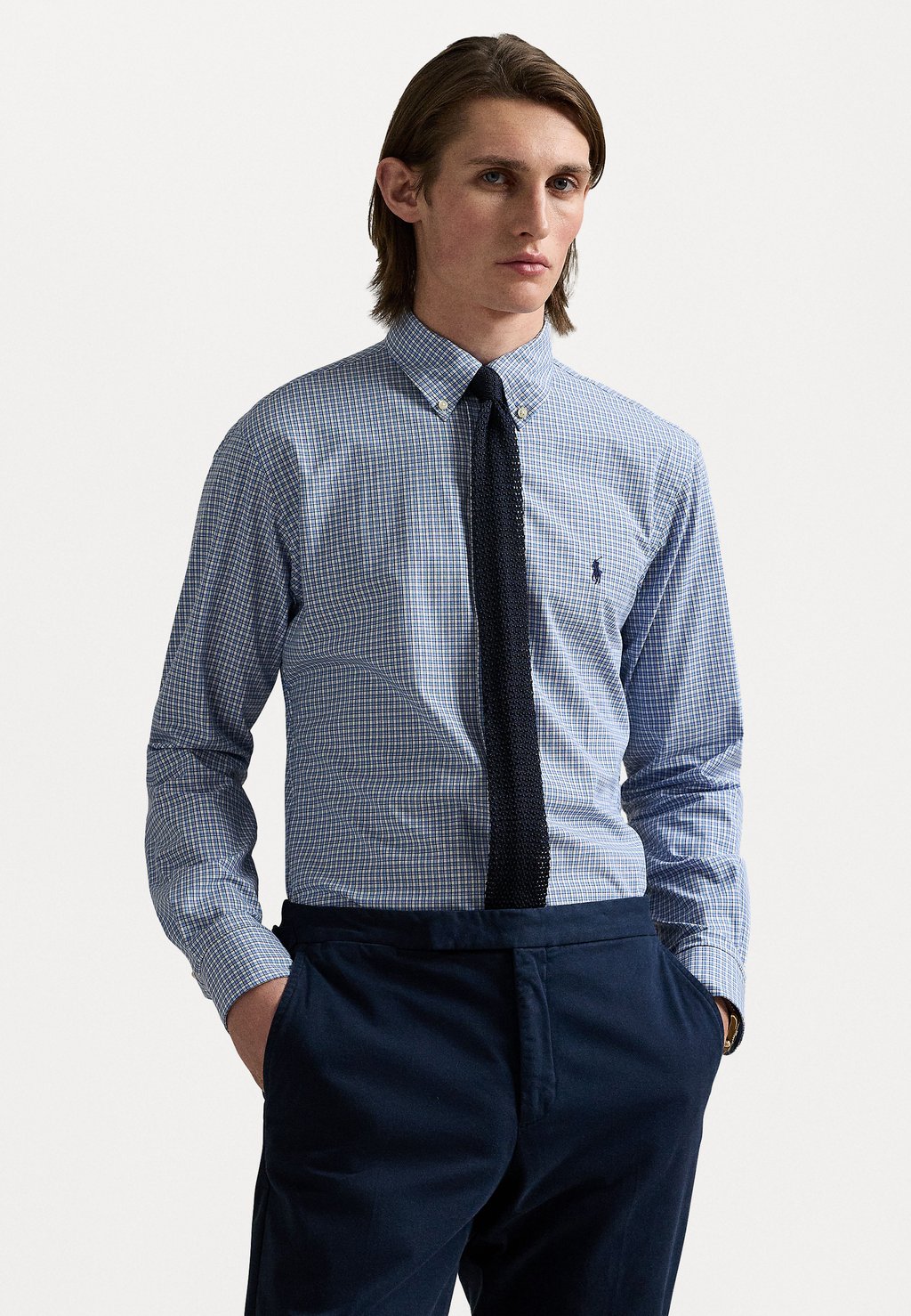 

Рубашка CUSTOM FIT CHECKED STRETCH POPLIN SHIRT Polo Ralph Lauren, синий