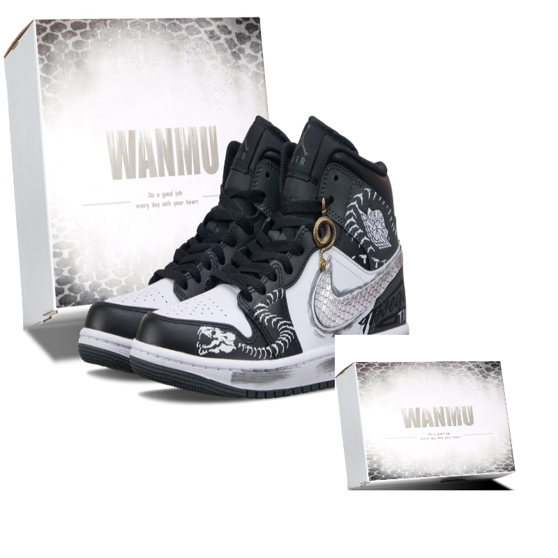 

Jordan Кроссовки Air 1 Snake In The Sky износостойкие мид-топ винтажные баскетбольные Unisex черно-белые