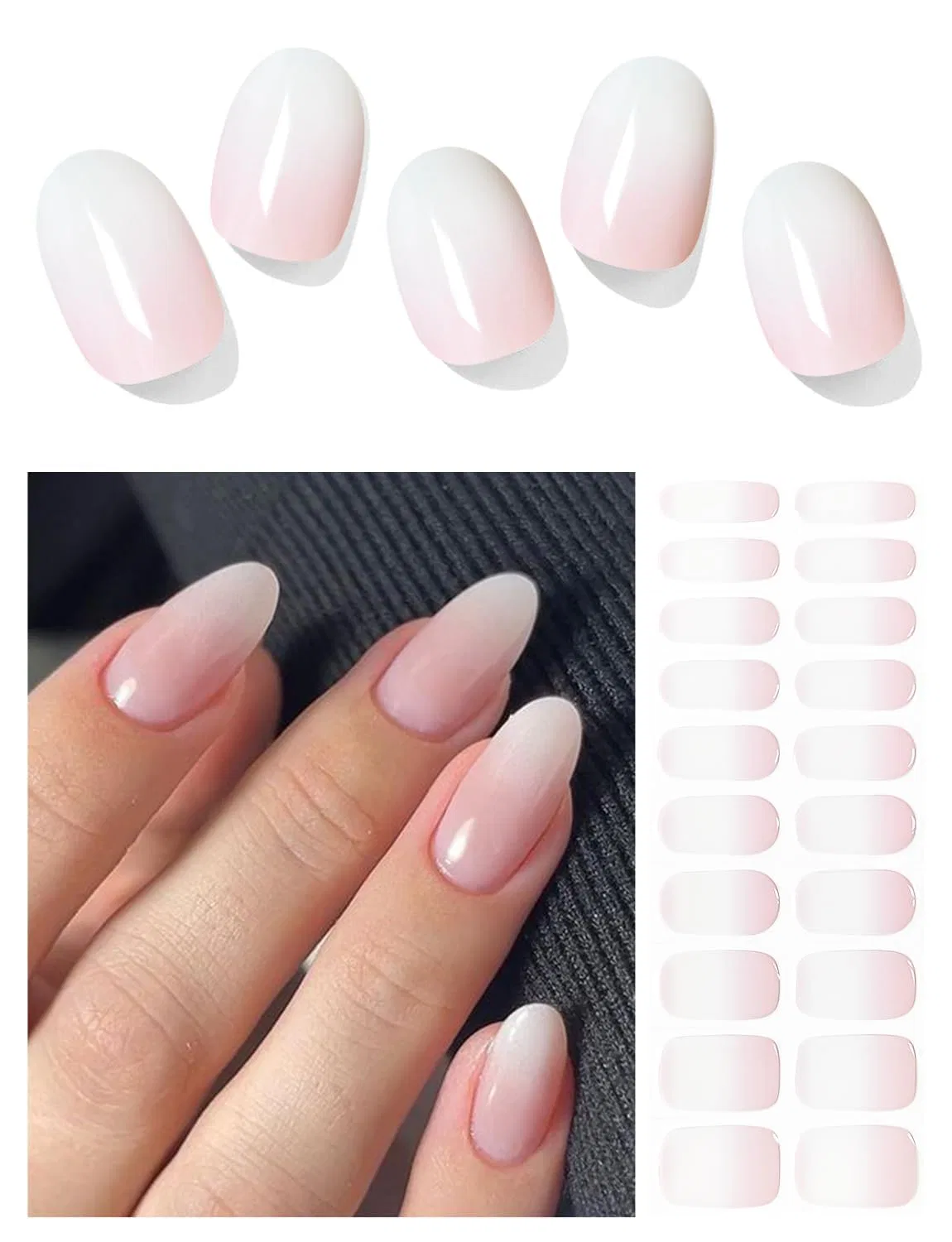 Набор самоклеящихся UV-пленок для ногтей "Jelly Pink Ombre" 20 шт. Wahrshei, Pink