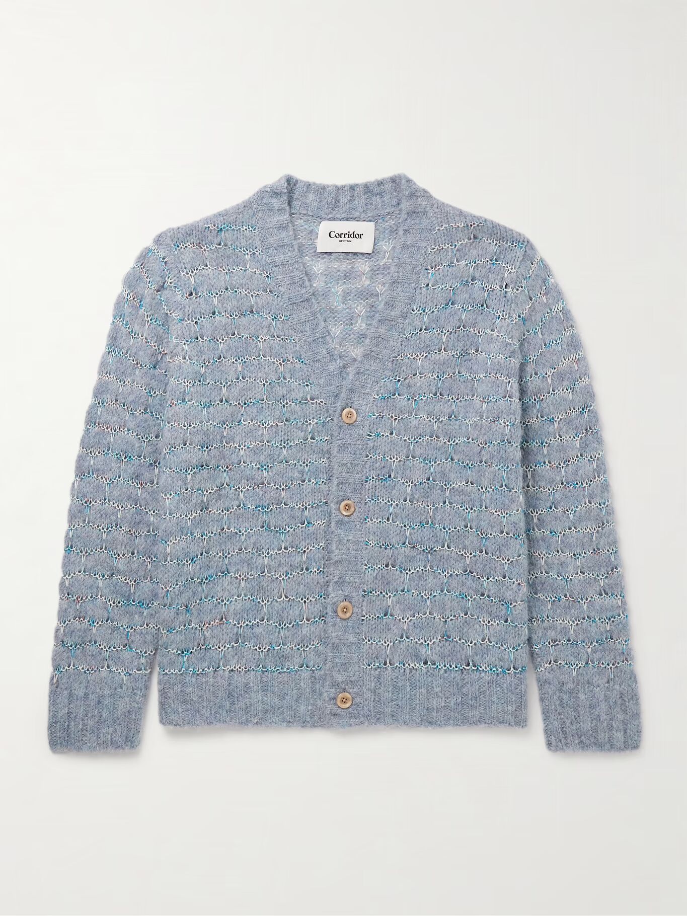 

Кардиган Raga Space-Dyed Open Knit из смеси альпаки CORRIDOR, светло-голубой