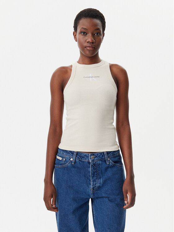 

Топ облегающего кроя Monologo J20J225301 Calvin Klein Jeans, бежевый
