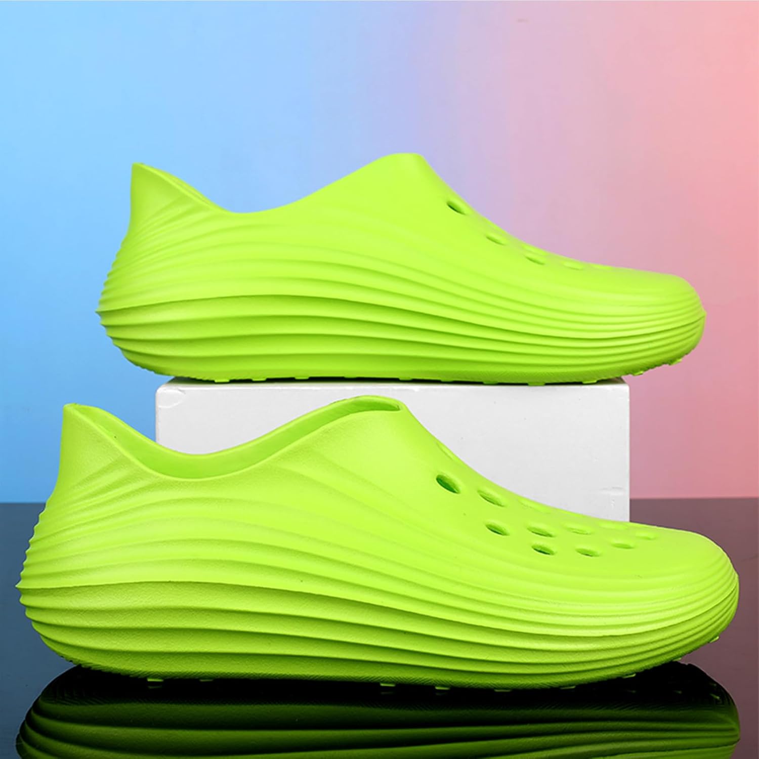 Кроссовки Foam Runner для мужчин и женщин, без шнурков, с вырезами, в стиле Foam Runner, легкие, долговечные, из EVA, дышащие, мягкие тапочки-облака для мужчин и женщин Inkuil, зеленый — фото 2
