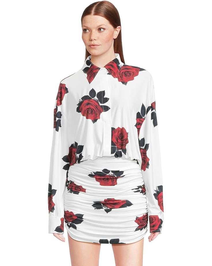 

Платье Norma Kamali Oversized Boyfriend Neck Shirt Shirred Bottom Mini Dress, цвет Red Rose