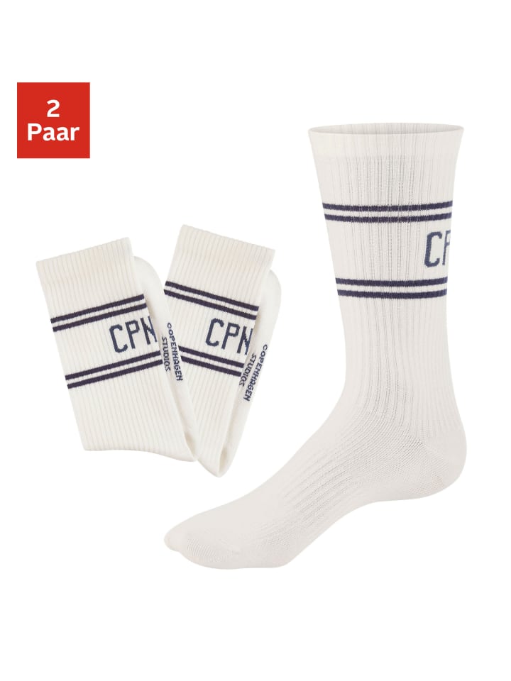 

Copenhagen Studios Длинные носки, размер 2X, кремово-белые с темно-синим