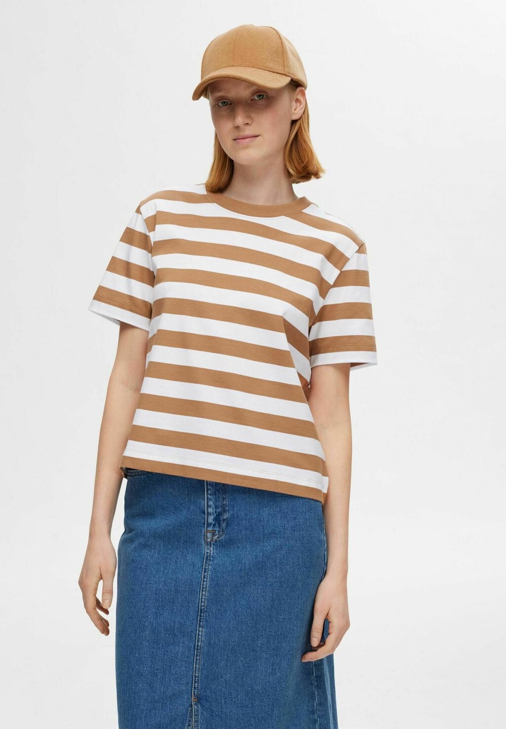 

Футболка с принтом STRIPED TEE Selected Femme, коричневый