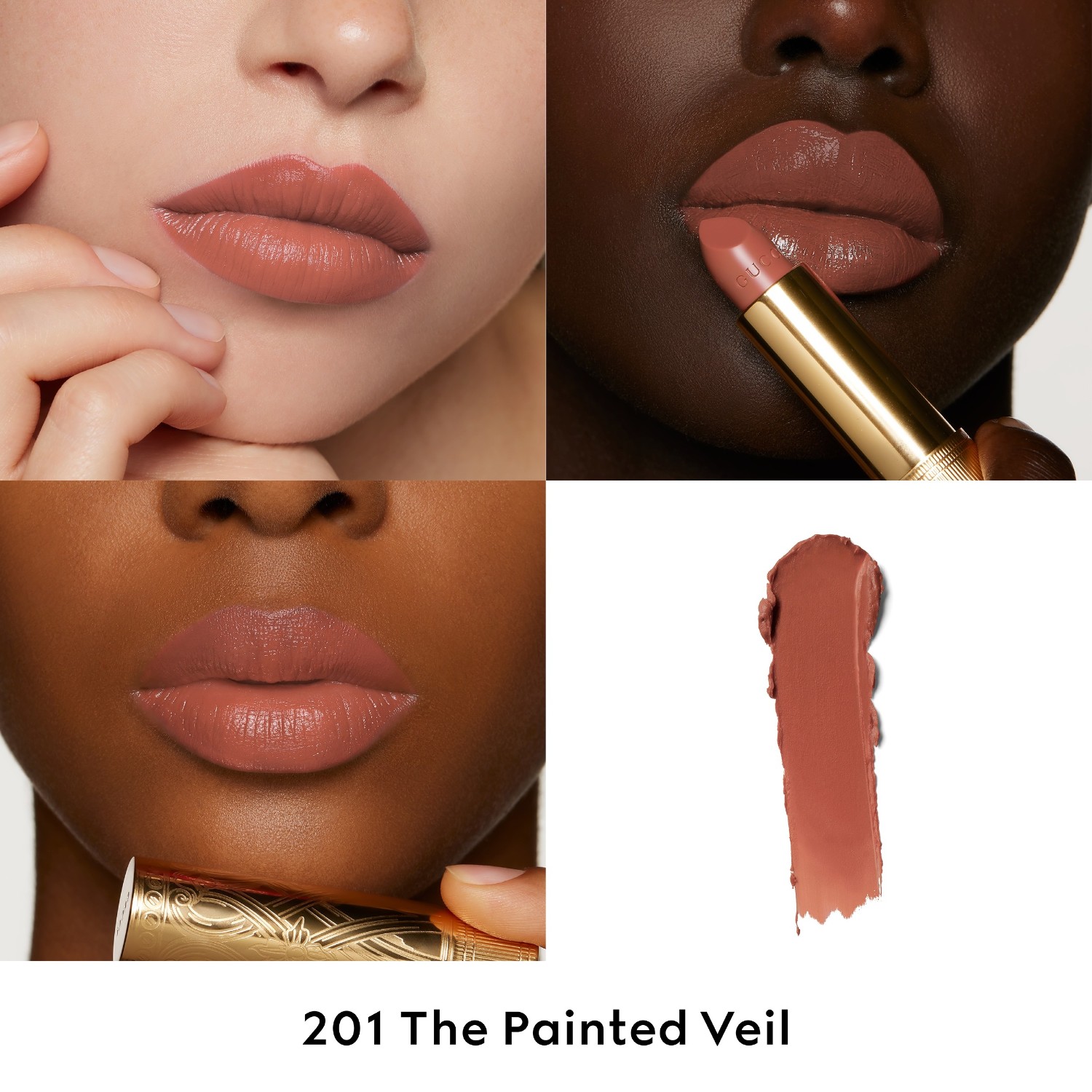 Помада для губ gucci beauty rouge à lèvres satin Gucci, nr. 201 the painted veil, вес 3.5 гр. — фото 3