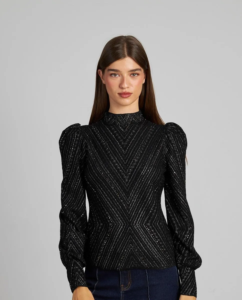 

Женский джемпер с камнями и высоким воротником Alma en Pena, черный