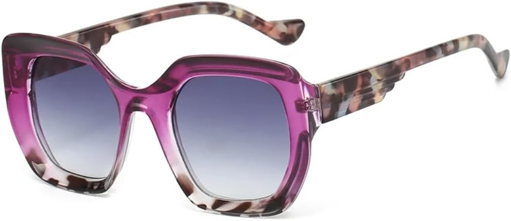 

Ретро-солнцезащитные очки квадратной формы с градиентным переходом цвета черепаховой панцири для женщин, роскошная оправа, модные мужские очки с защитой от УФ-излучения UV400 TVTBBVV, Purple Leopard Grey