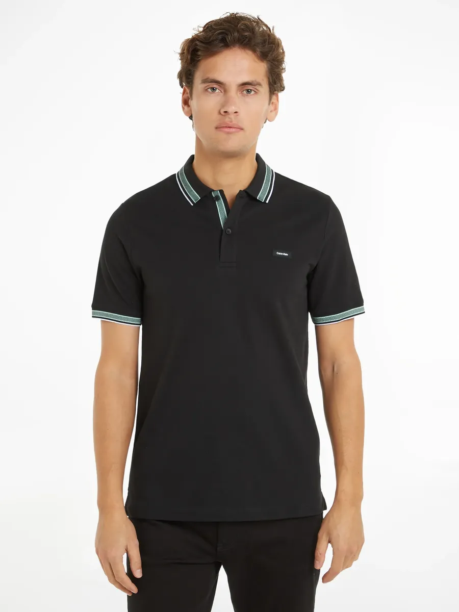 

Рубашка-поло Calvin Klein "STRETCH PIQUE MULTI TIPPING POLO" с надписью-логотипом, цвет Ck Black Base / Lichen