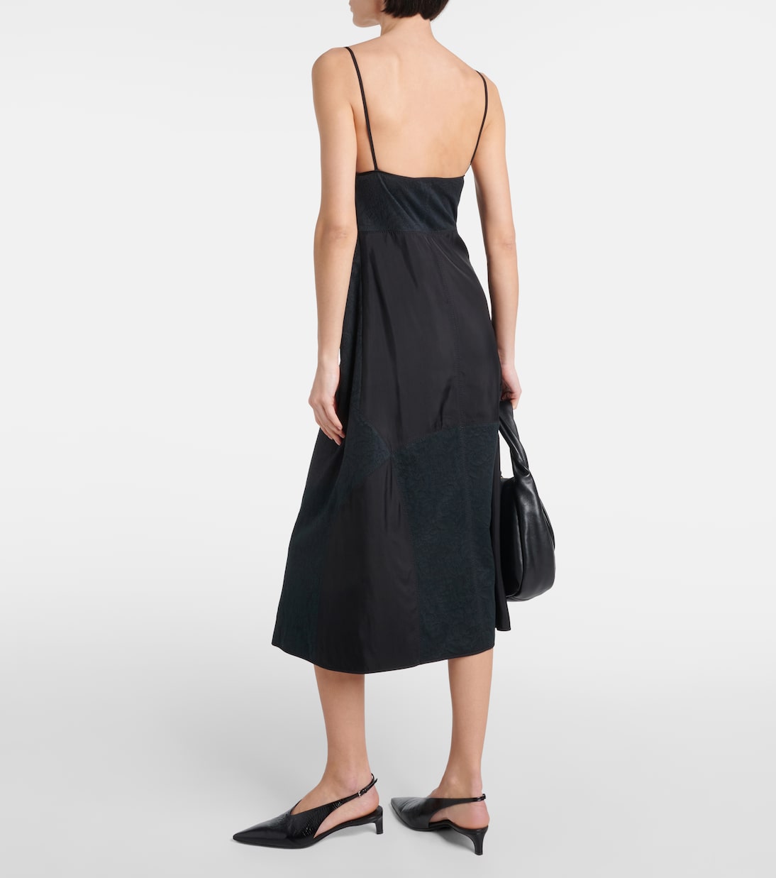 Платье миди из смесового хлопка с кружевной отделкой Jil Sander, черный — фото 3