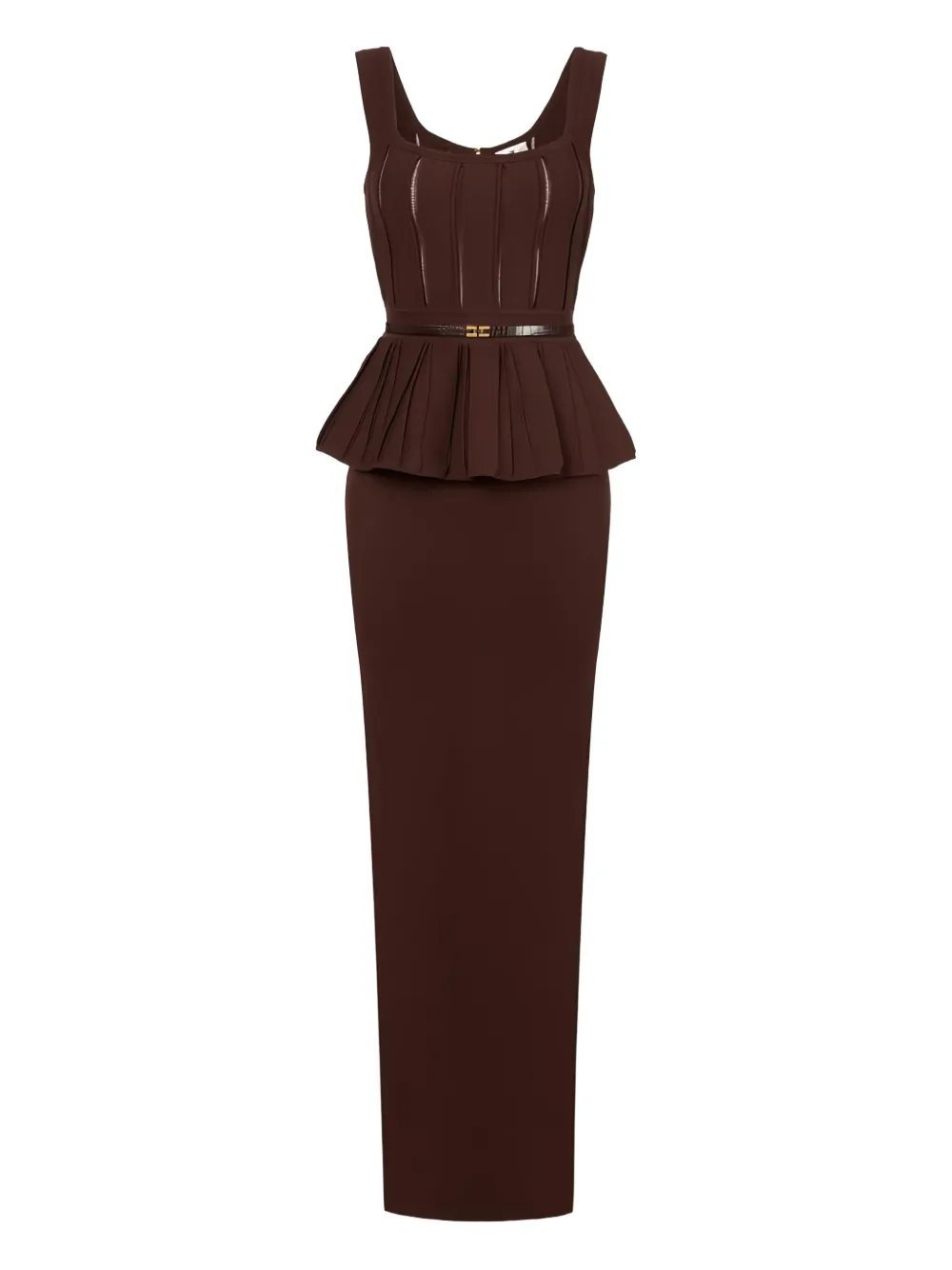 

Вязаное макси-платье с поясом Elisabetta Franchi, коричневый