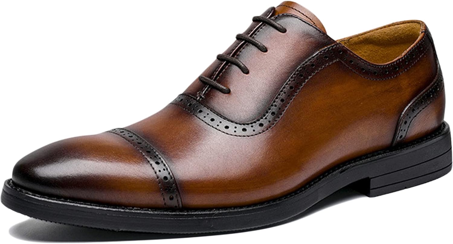 

Мужские кожаные коричневые туфли Oxfords WKNBEU с крылом, деловые классические свадебные формальные кожаные туфли на шнуровке для выпускного и вечеринки, черные - US10/UK9/EU43