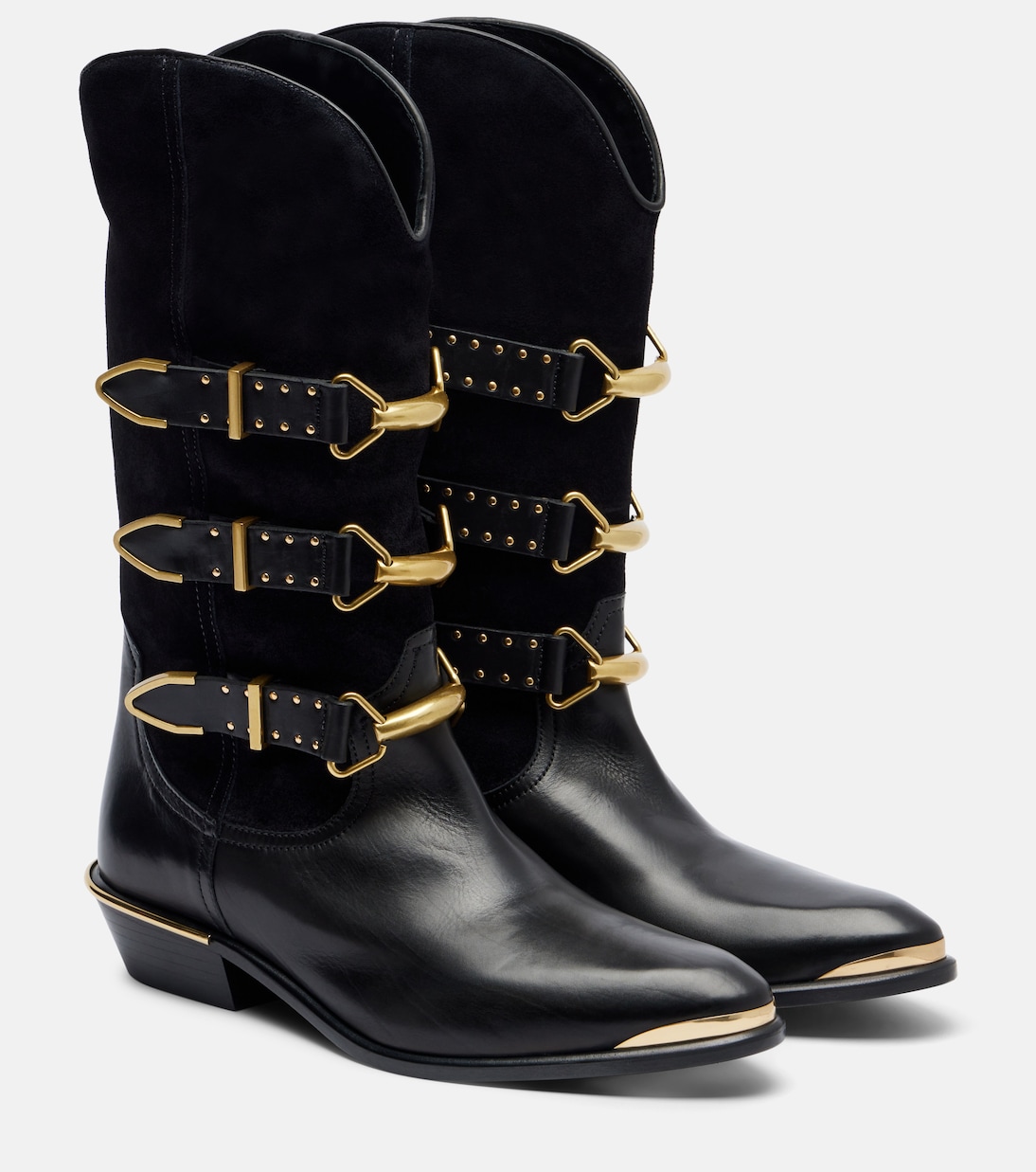 Ковбойские сапоги из замши и кожи Mexia Isabel Marant, черный