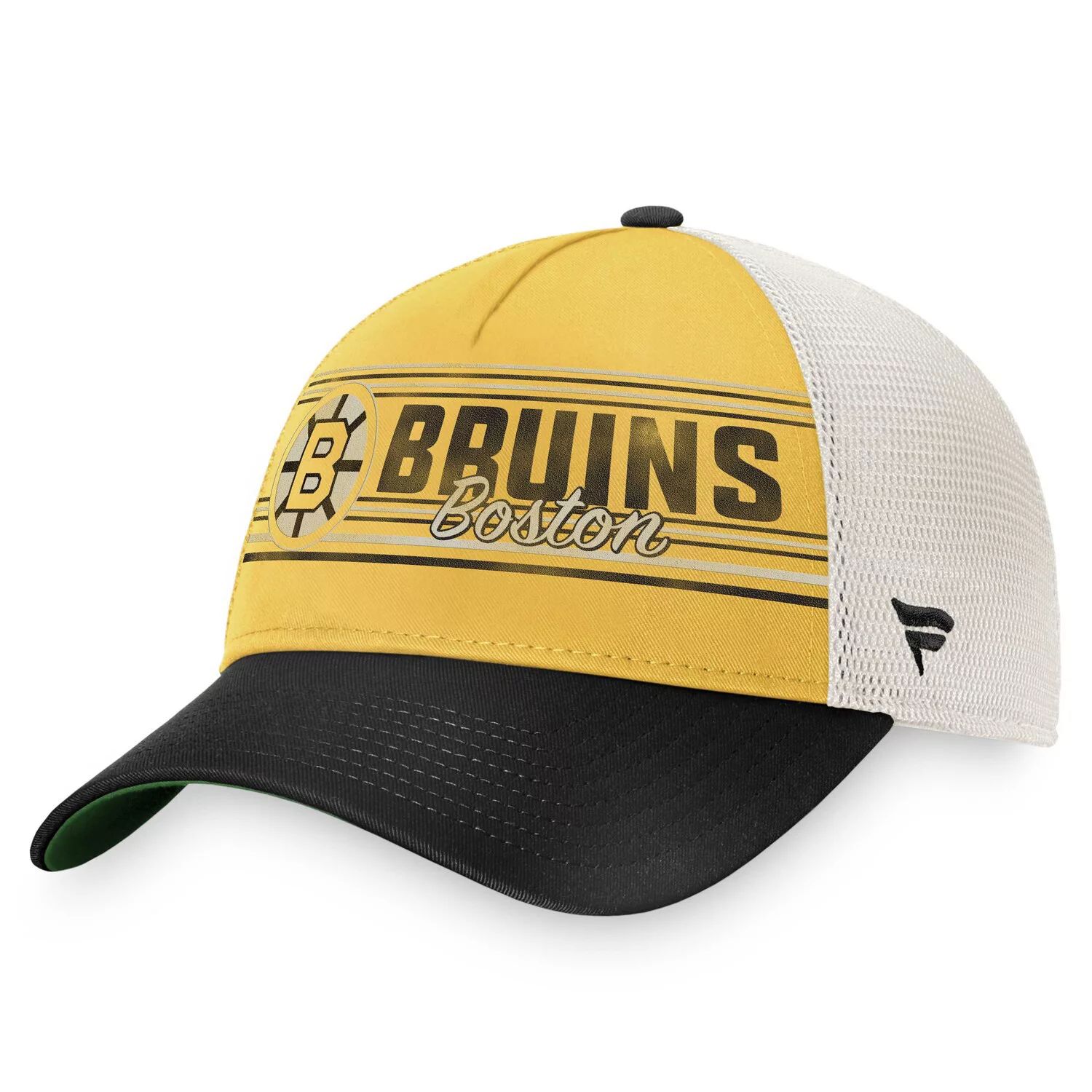 

Мужская кепка Fanatics с фирменным логотипом золотистого/черного цвета Boston Bruins True Classic Retro Trucker Snapback Hat