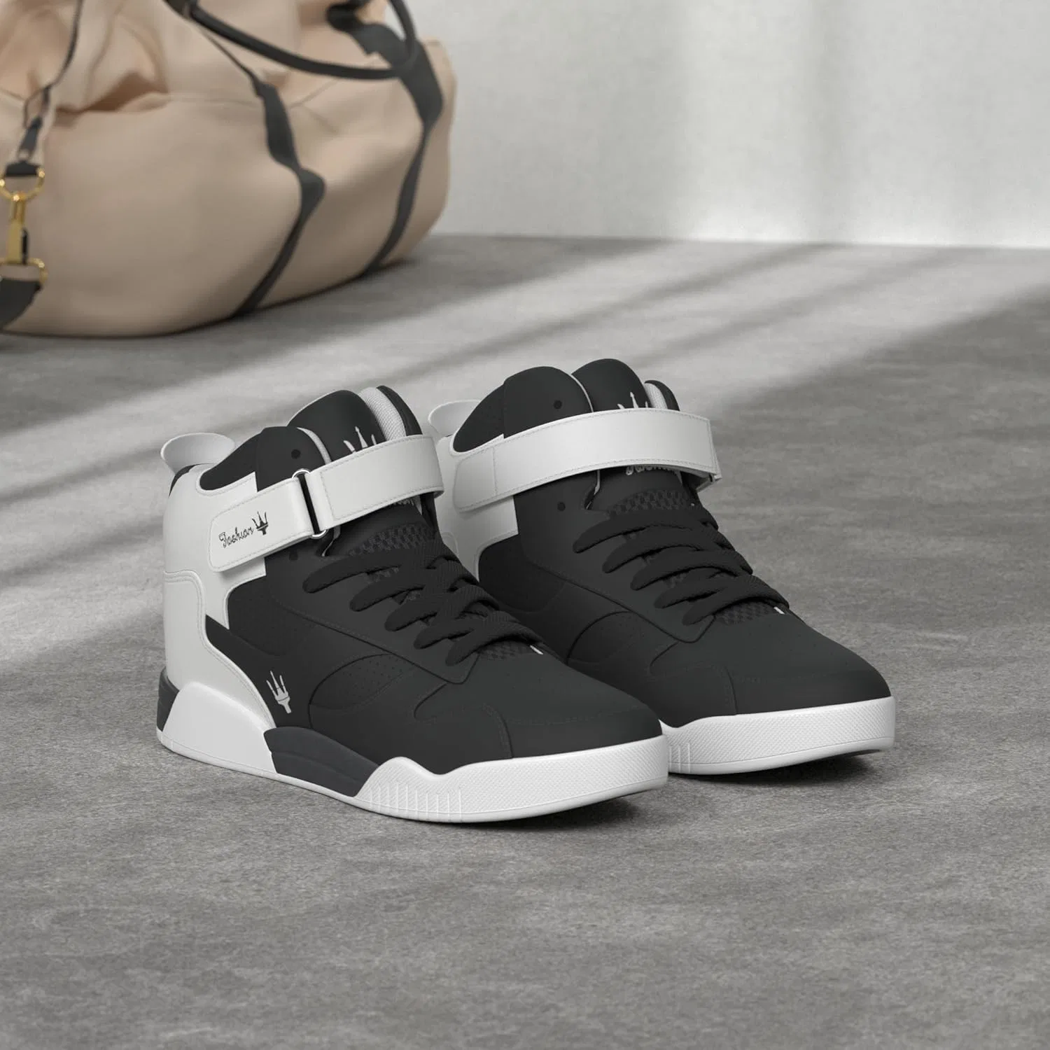 FZUU Herren Fashion Высокие кроссовки Leder Straßenschuhe Sport Freizeitschuhe, Black — фото 2