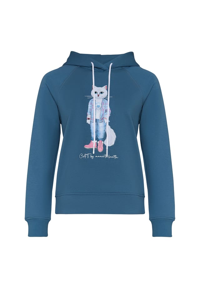 

Толстовка с капюшоном белая деревенская кошка Cat By Manii'Ta Lacitta, синий