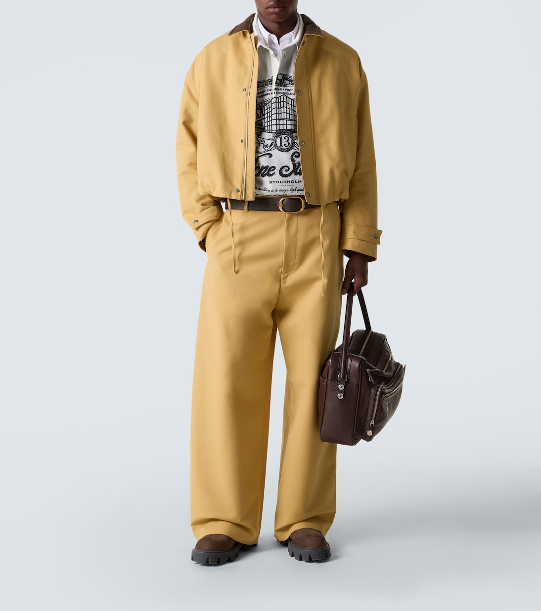 Широкие брюки из хлопкового атласа со средней посадкой Acne Studios, Sand Beige — фото 2