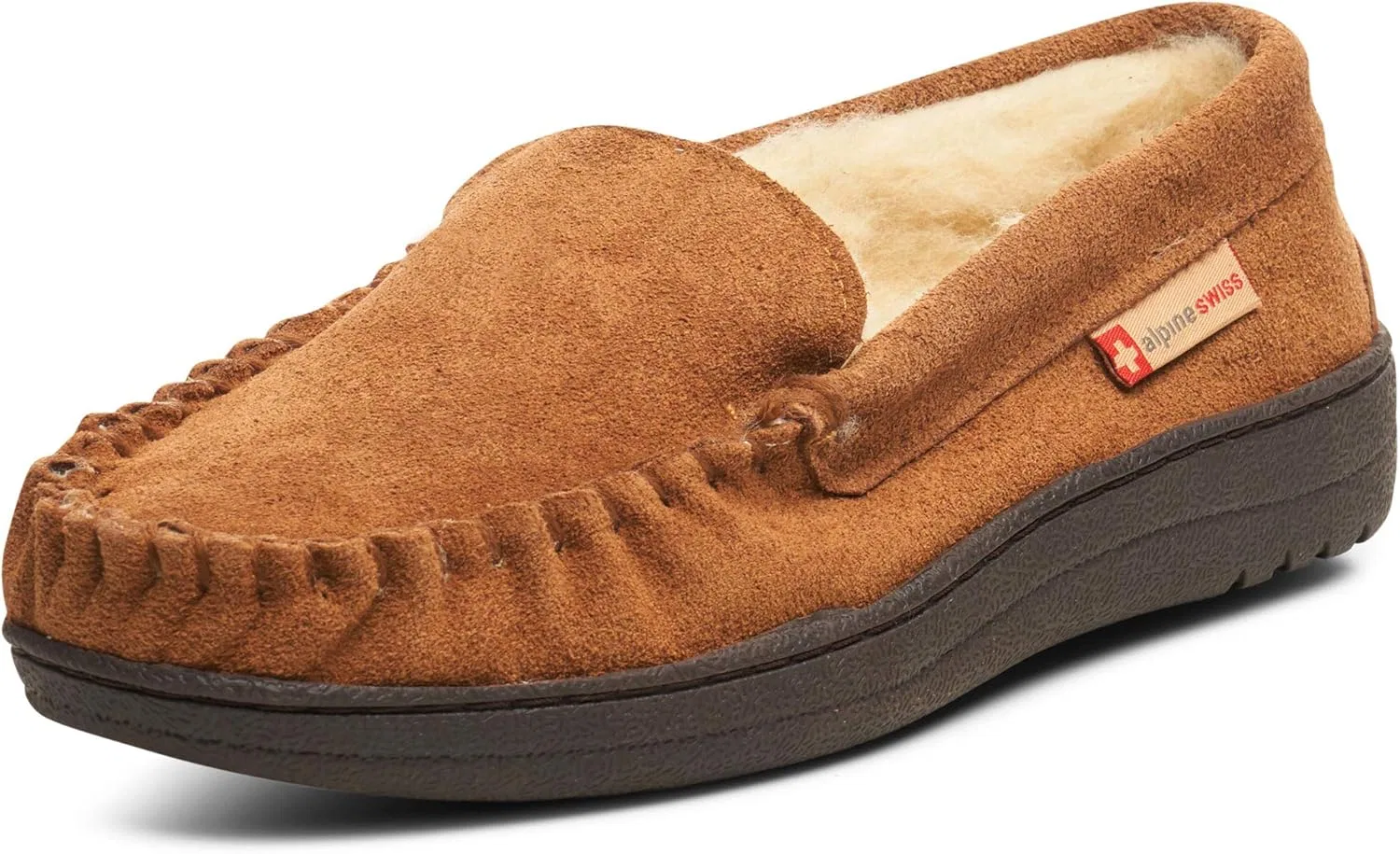 Тапочки мокасины из замши Alpine Swiss, каштановый