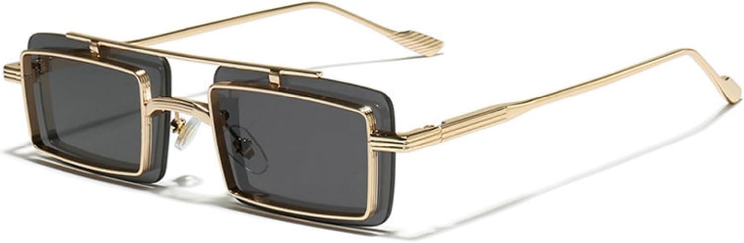 

COTIA Модные квадратные солнцезащитные очки без оправы для женщин и мужчин, с двойной перемычкой, металлическим панк-стилем, прямоугольной оправой, с индивидуальным дизайном, Gold Grey