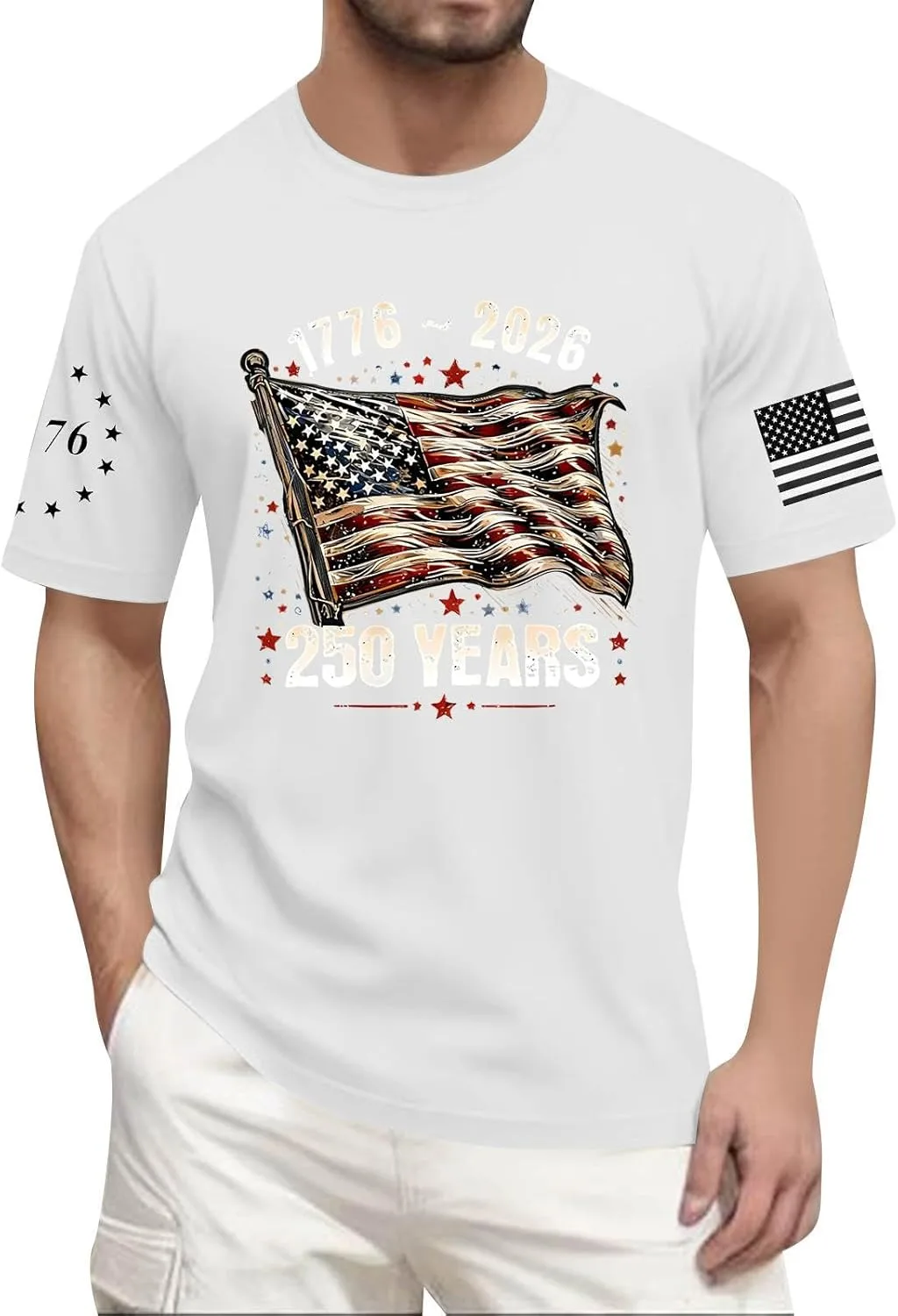 Футболка с коротким рукавом 250 Anniversary USA, мужская, принт 1776-2026, crewneck Generic, белый