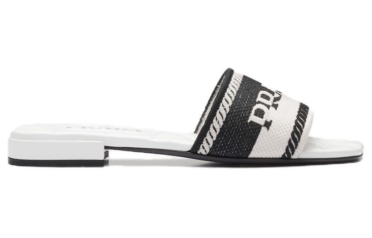 Шлепанцы женские Prada Logo Embroidered, черный / белый — фото 2
