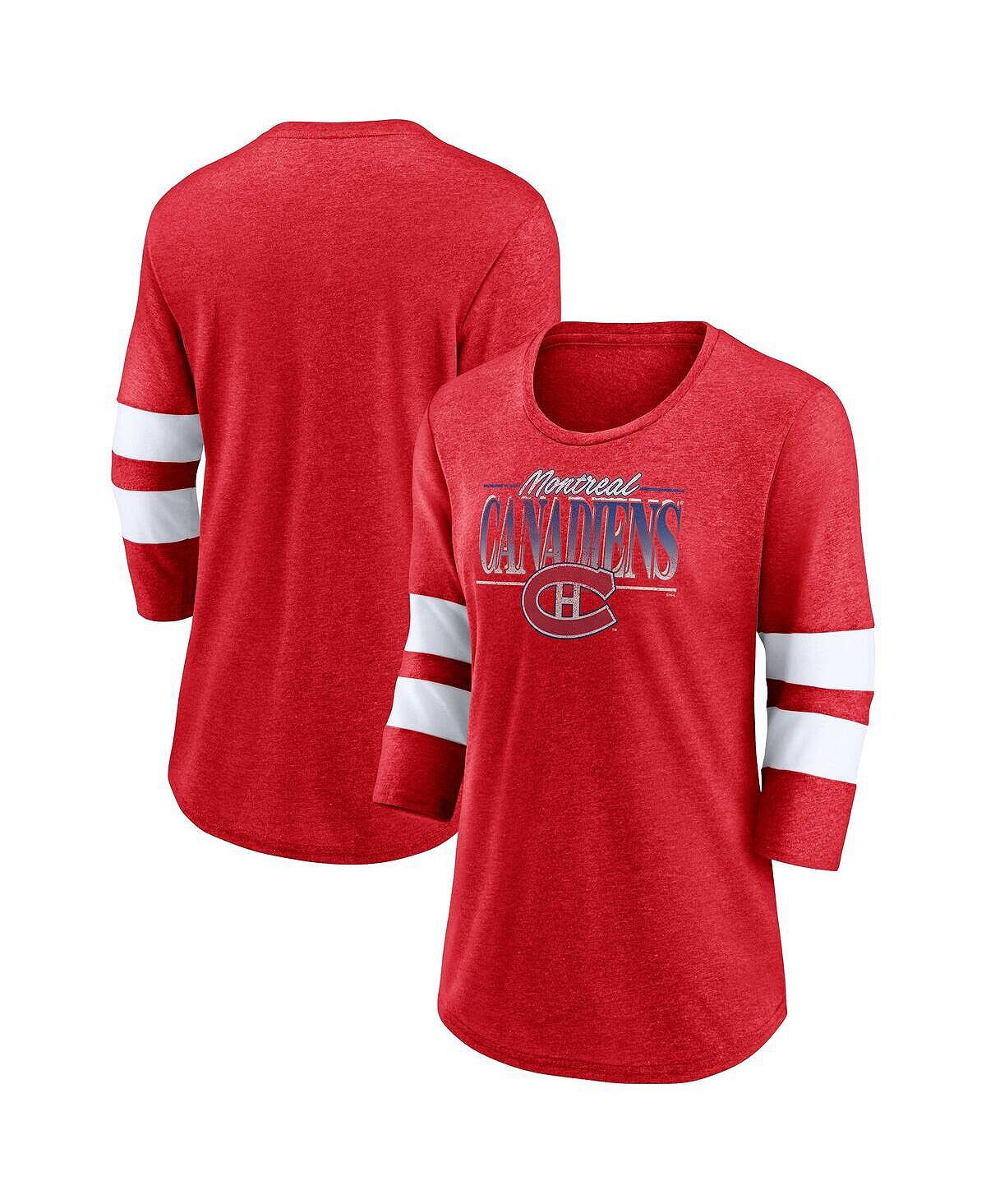 

Женская фирменная красная и белая футболка Montreal Canadiens Full Shield с рукавами 3/4, трехслойная футболка реглан с овальным вырезом Fanatics, Красный, Женская фирменная красная и белая футболка Montreal Canadiens Full Shield с рукавами 3/4, трехслойн