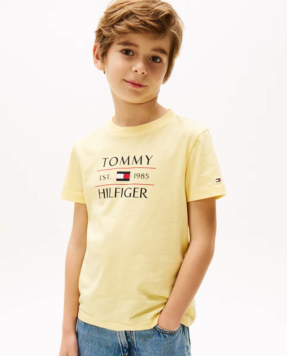 

Однотонная футболка для мальчиков с короткими рукавами и круглым вырезом спереди Tommy Hilfiger, жёлтый