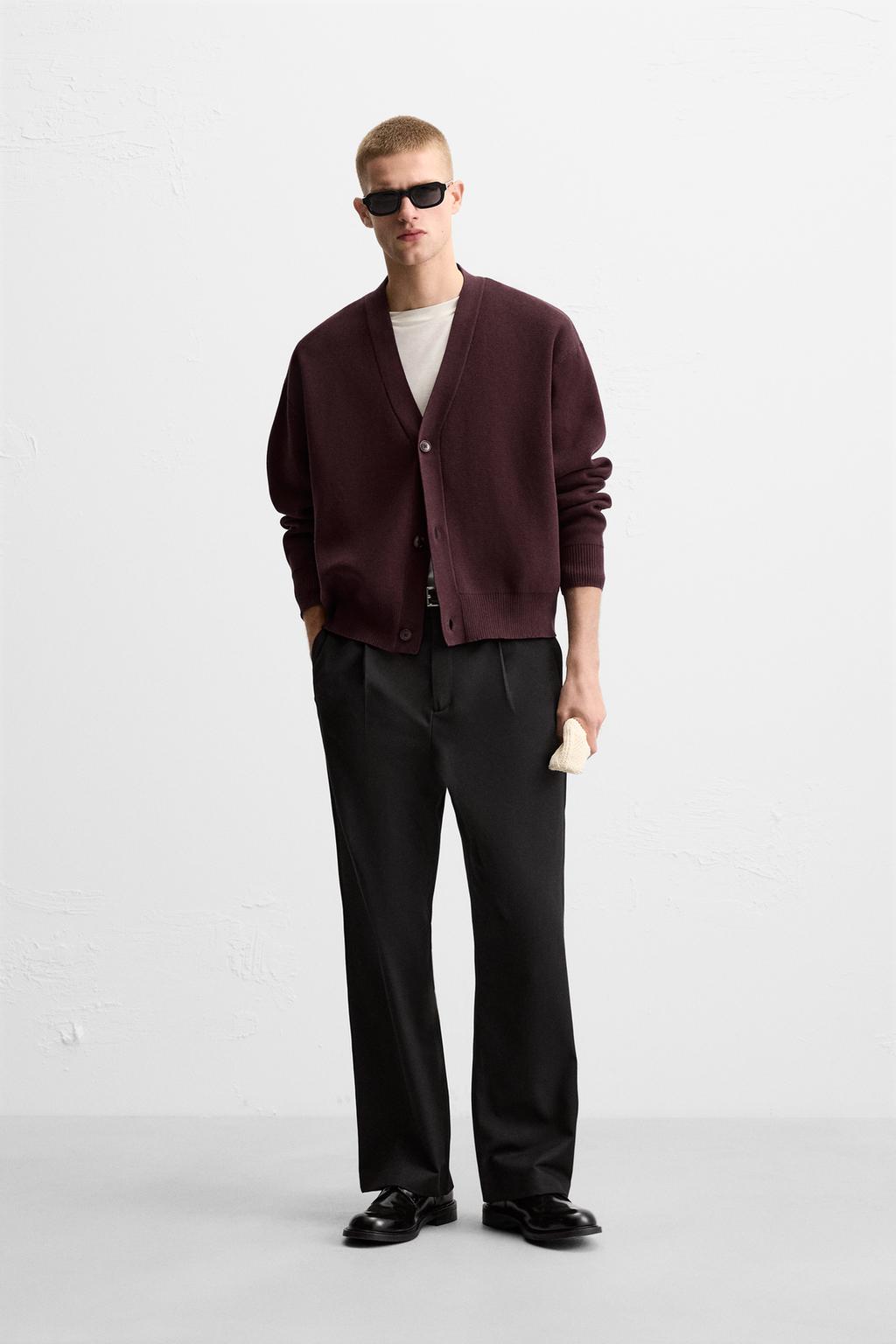 

Текстурированный хлопковый кардиган ZARA, бордовый