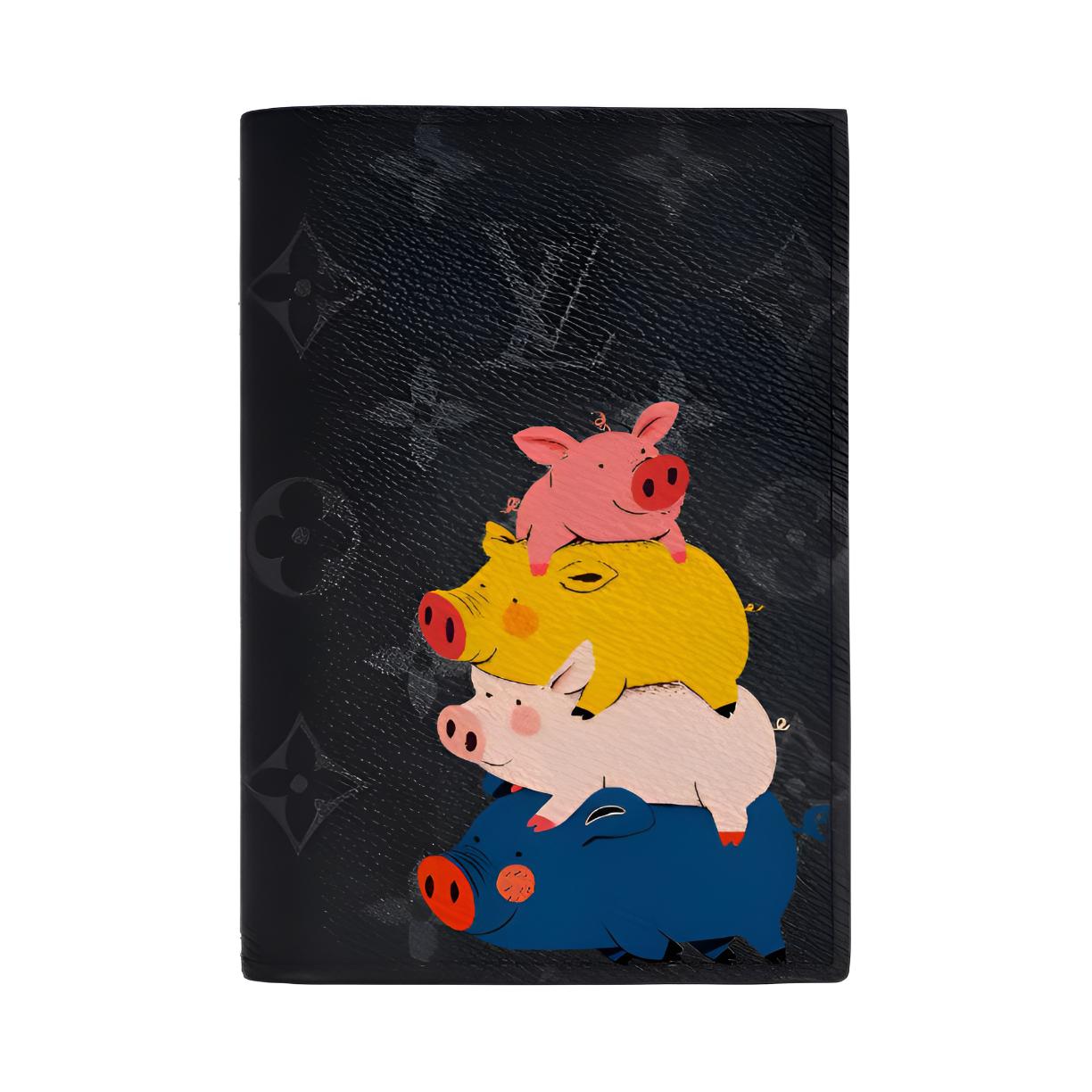 

LOUIS VUITTON Кожаный паспортник для мужчин черный серый, Pig