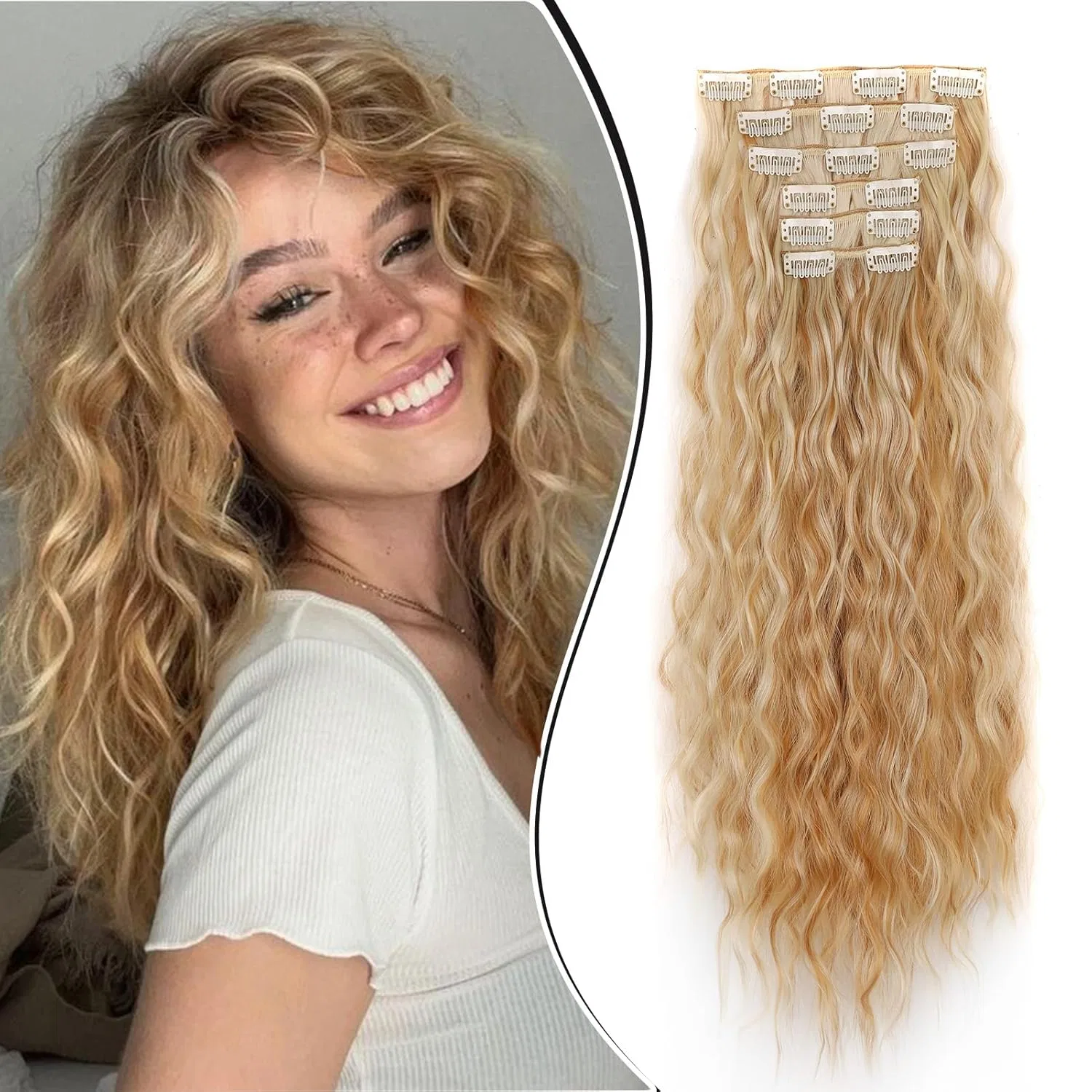 Накладные волнистые волосы на заколках, 6 шт., 50 см Dcbaboo, Dark Blonde And Bleach Blonde.