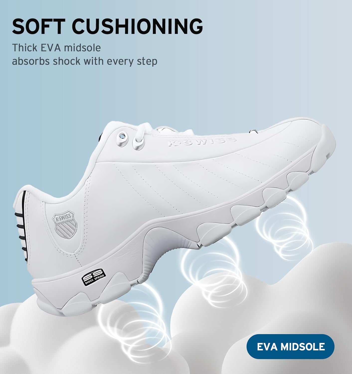 Мужские кроссовки K-Swiss ST329 CMF, широкие теннисные кроссовки для мужчин, прогулочная обувь с кожаным верхом, белый/черный — фото 4
