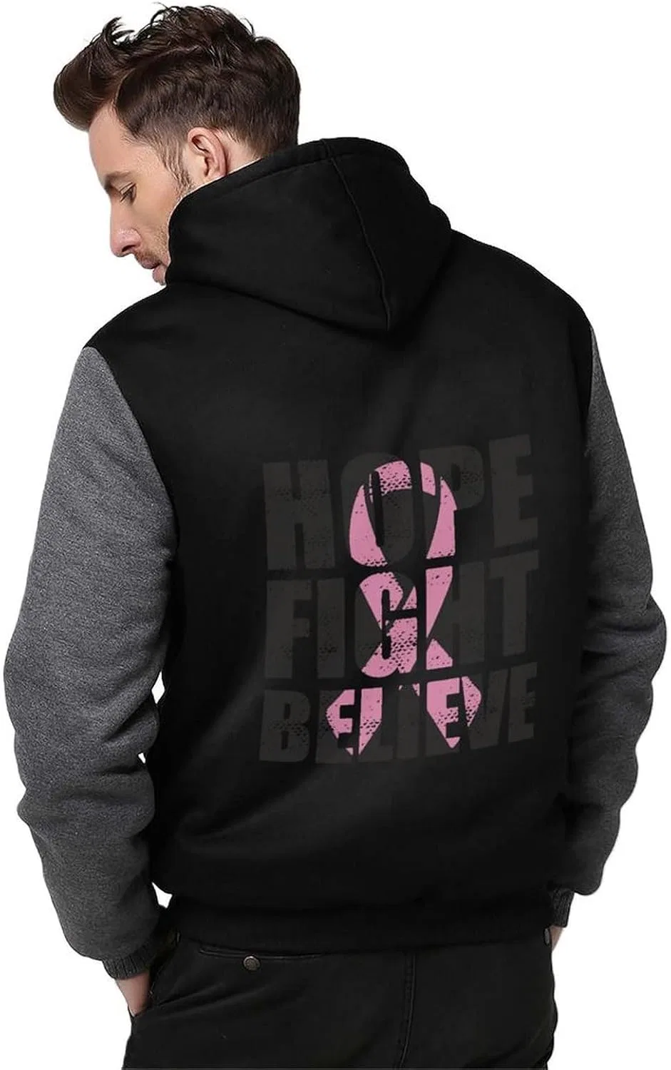 Hope Fight Believe - Толстовки с капюшоном для мужчин в поддержку борьбы с раком груди, толстые толстовки на молнии из флиса, зимние теплые куртки