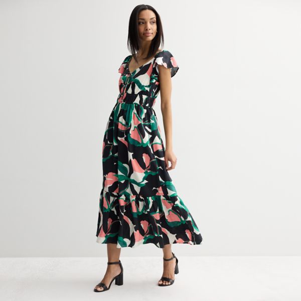 

Миди-платье с пышными рукавами Nine West, цвет emerald ada flora