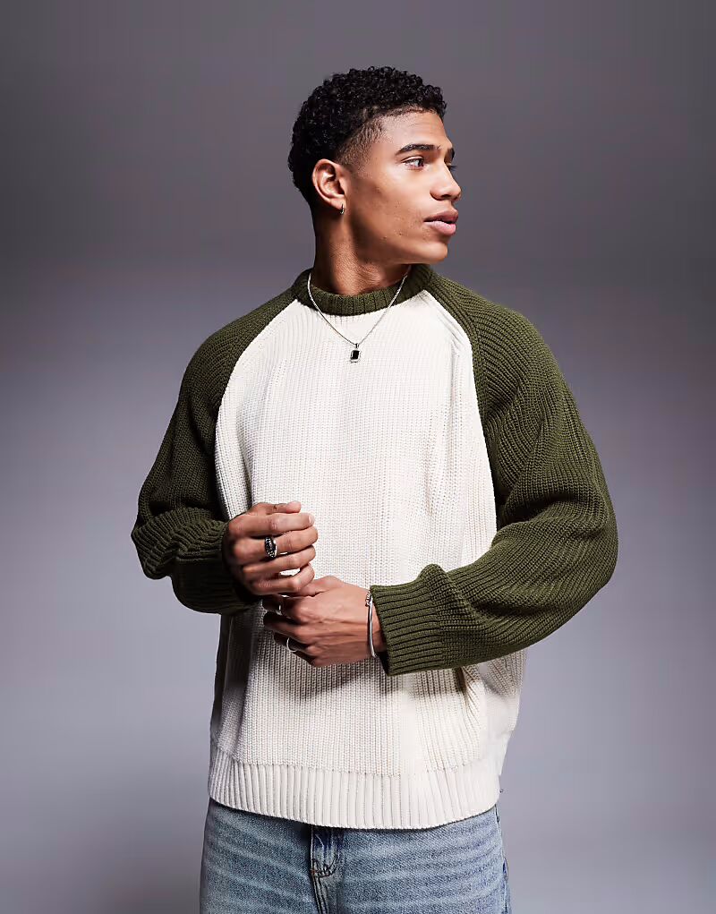 

Джемпер свободного кроя с рукавами реглан и резинкой в ​​стиле «рыбак» ASOS DESIGN темно-зеленого цвета