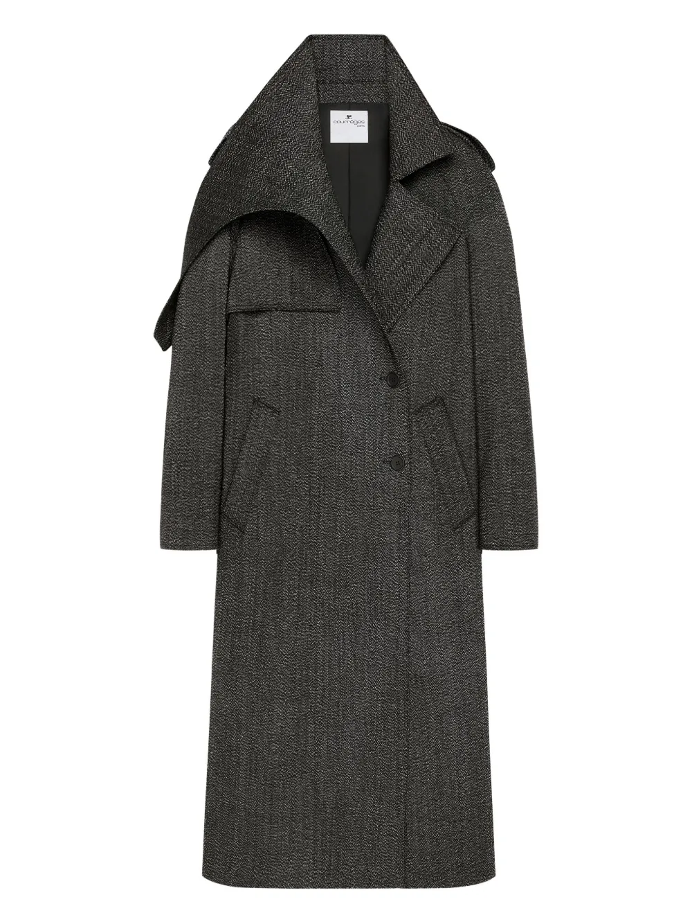 

Длинное пальто с асимметричным воротником Courrèges, серый