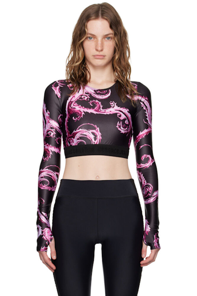 

Футболка с длинным рукавом Chromo Couture, черная и розовая Versace Jeans Couture