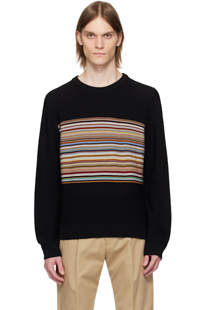 

Черный фирменный полосатый шерстяной свитер Paul Smith