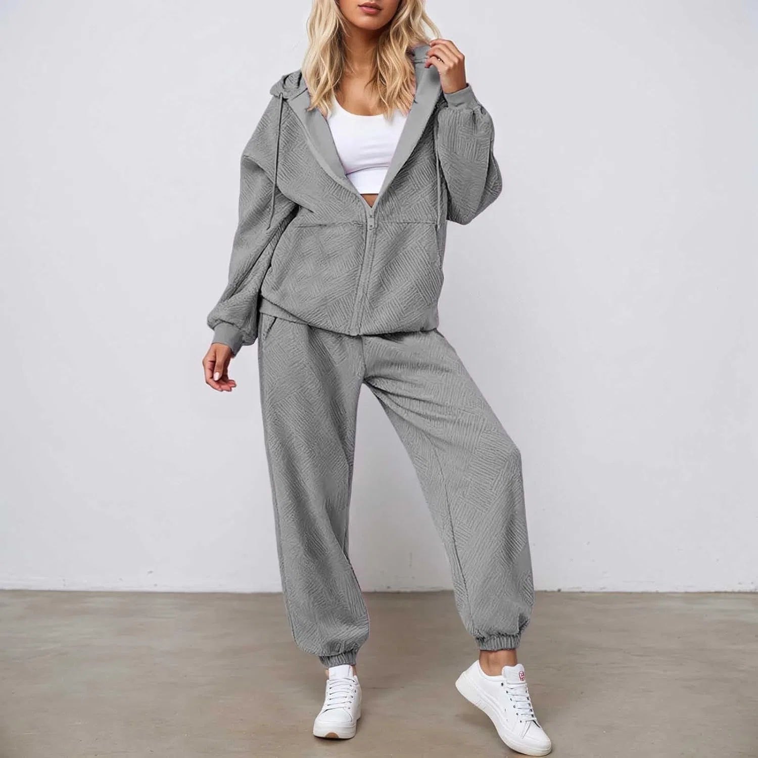 Женский спортивный костюм из толстовки и широких штанов, Generic, Y-#l-grey — фото 2