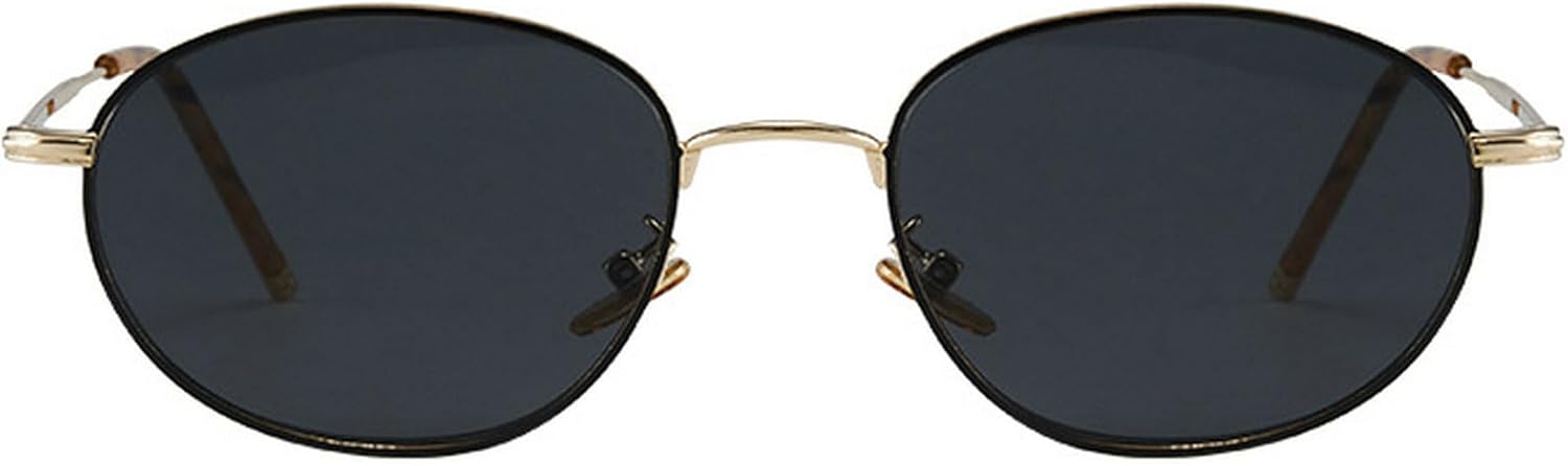 

Ретро овальные солнцезащитные очки для женщин и мужчин, модные и роскошные солнцезащитные очки в стиле 90-х, стильные солнцезащитные очки в металлической оправе mincl, Black