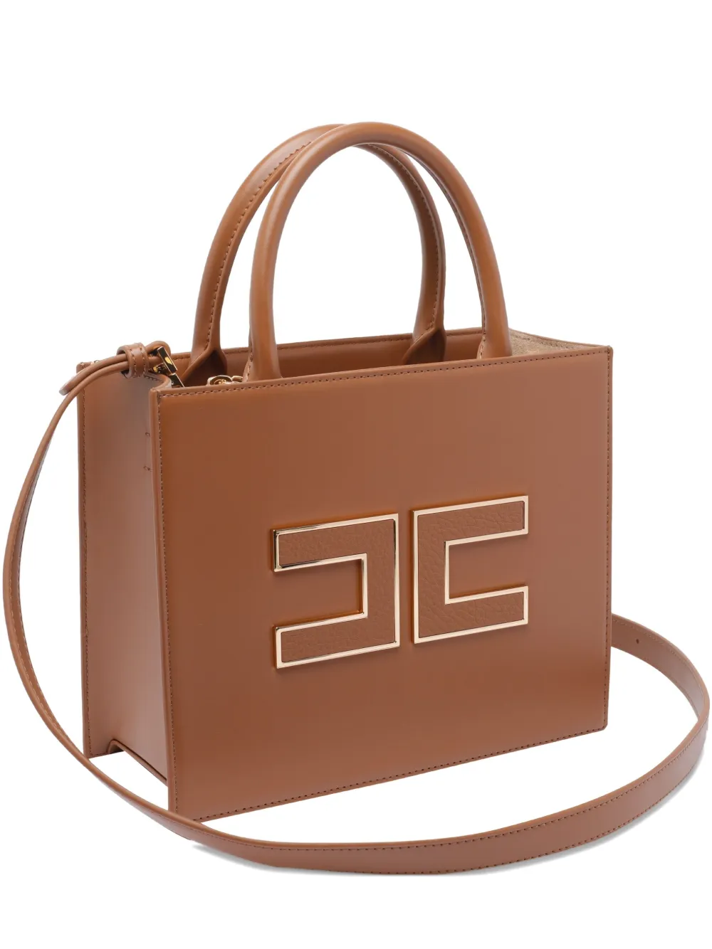 

Мини-сумка-тоут 24/7 с ручкой сверху и логотипом Elisabetta Franchi, коричневый