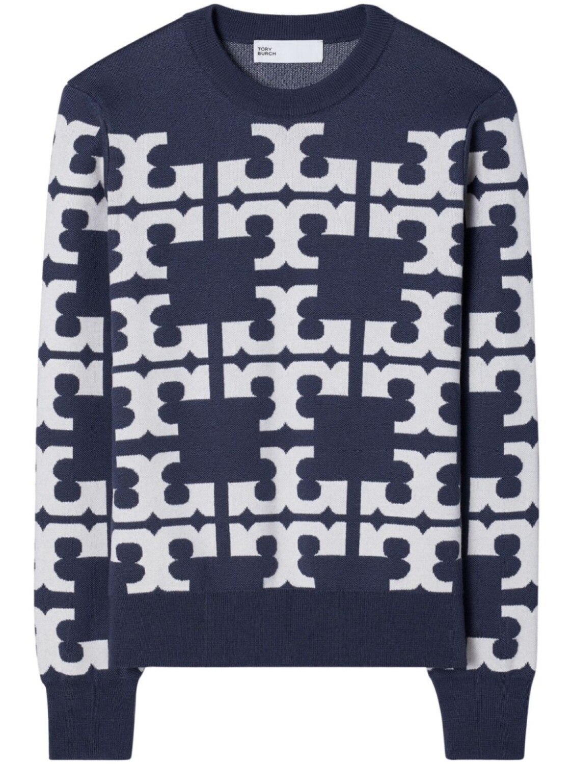 

Свитер Tory Burch из мериносовой шерсти, связанный интарсией, синий