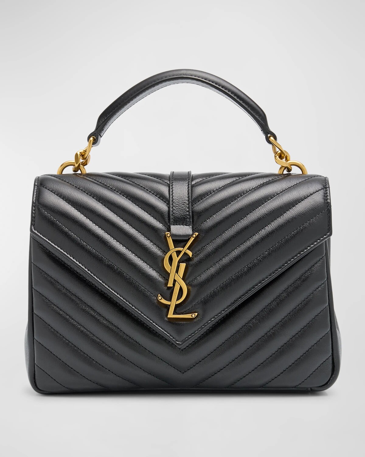 

Сумка College Medium YSL с клапаном и ручкой сверху из стеганой кожи Saint Laurent, цвет Black