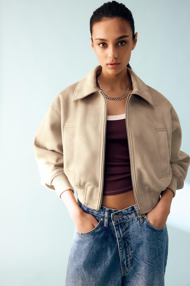 

Куртка-Бомбер из искусственной замши Pull And Bear, бежевый