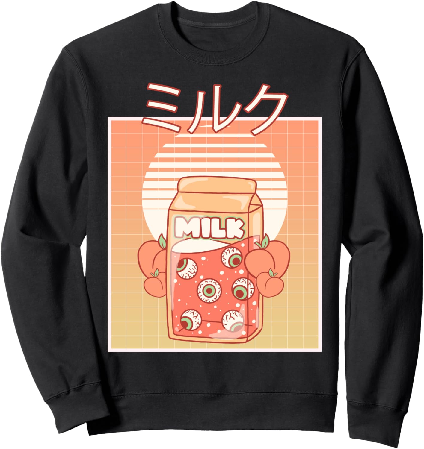 

Ретро-толстовка в стиле кантри с изображением глазного яблока и милого персикового молочного пакета, черная Weirdcoreaesthetic Clothingalt Indiedreamcore