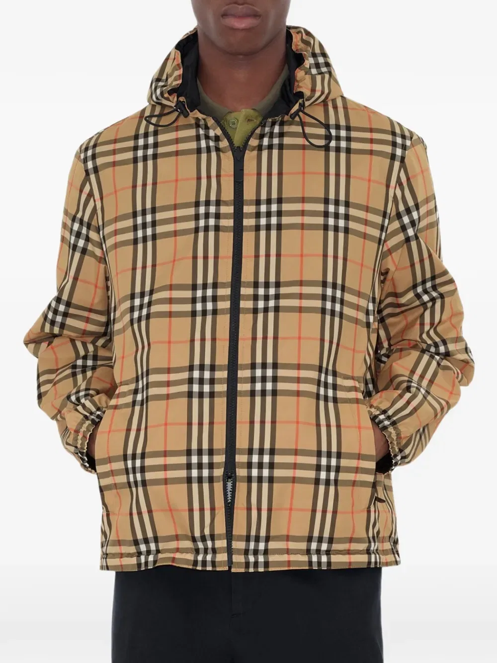 Куртка Burberry двусторонняя с капюшоном, клетчатая, песочно-бежевый
