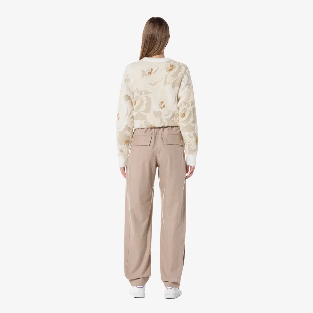 Брюки женские Lacoste, широкие фланелевые, хаки-беж — фото 3